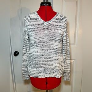Eileen Fisher Marled V-Neck Lightweight Knit Long Sleeve Sweater